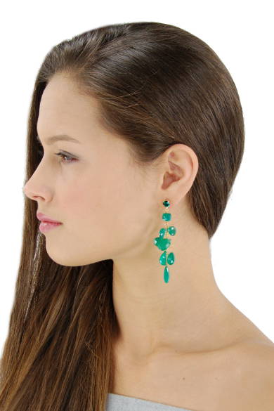 DAISY DROPS LONG ONYX GREEN EARRINGS