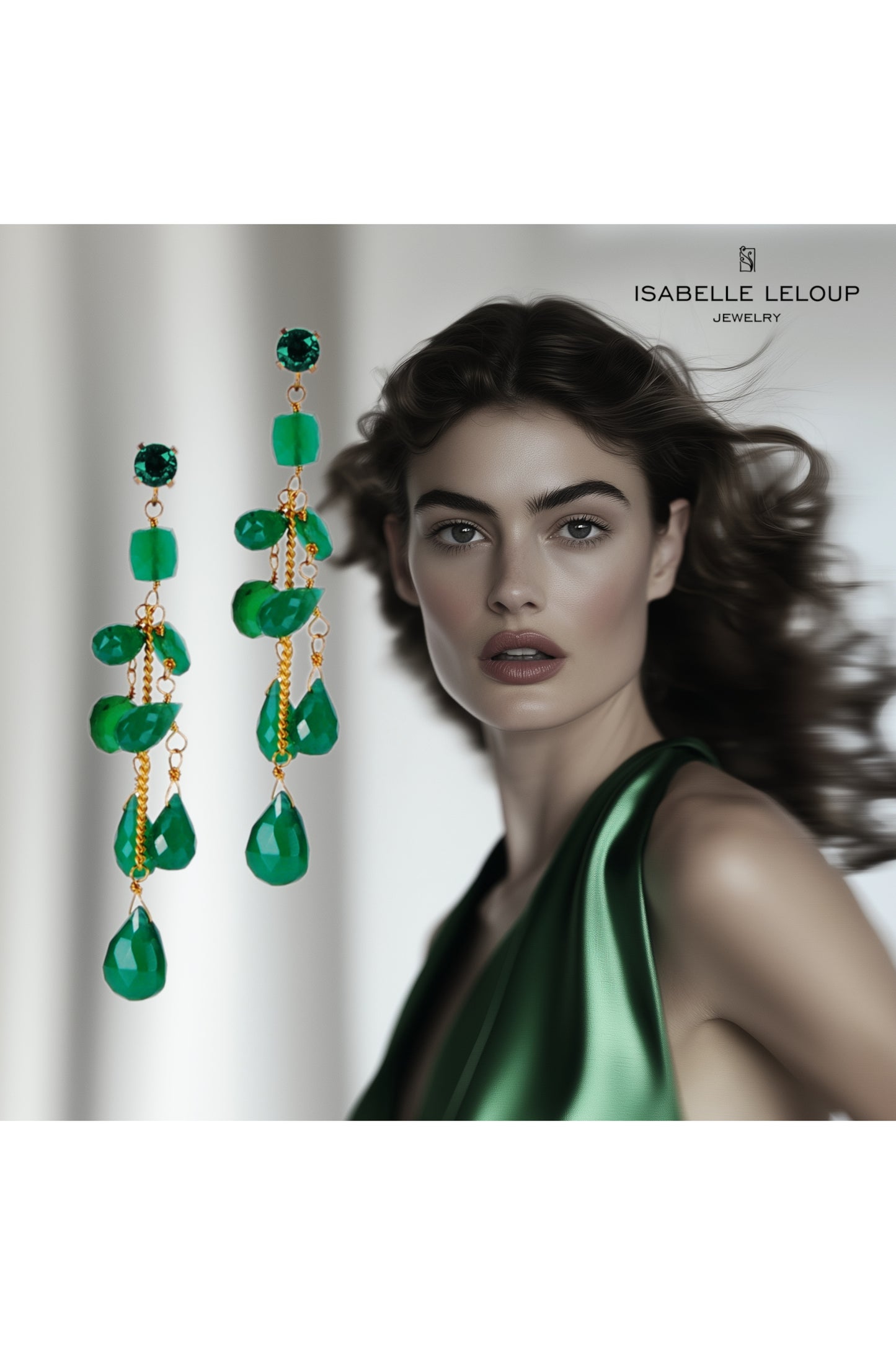 DAISY DROPS LONG ONYX GREEN EARRINGS