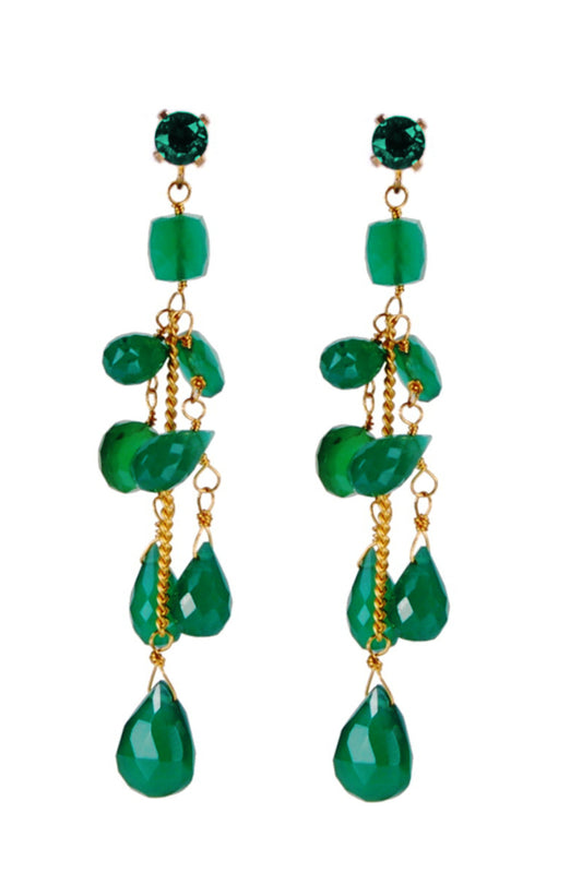 DAISY DROPS LONG ONYX GREEN EARRINGS