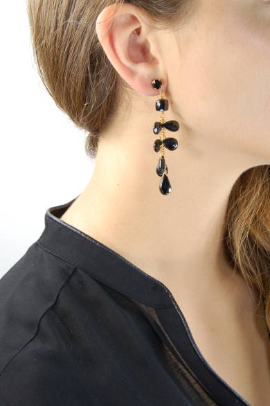 DAISY DROPS LONG BLACK SPINEL EARRINGS