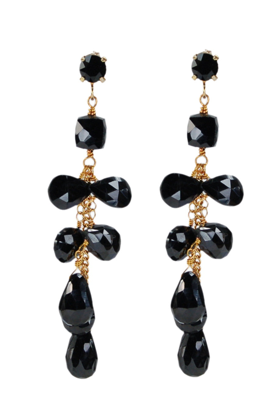 DAISY DROPS LONG BLACK SPINEL EARRINGS