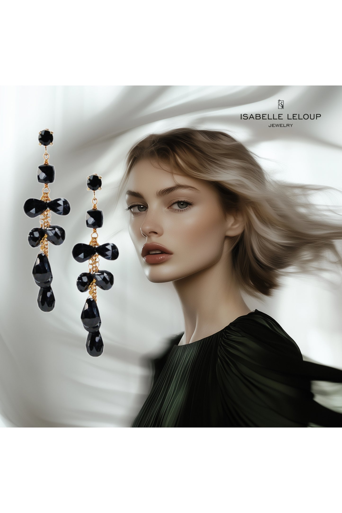 DAISY DROPS LONG BLACK SPINEL EARRINGS